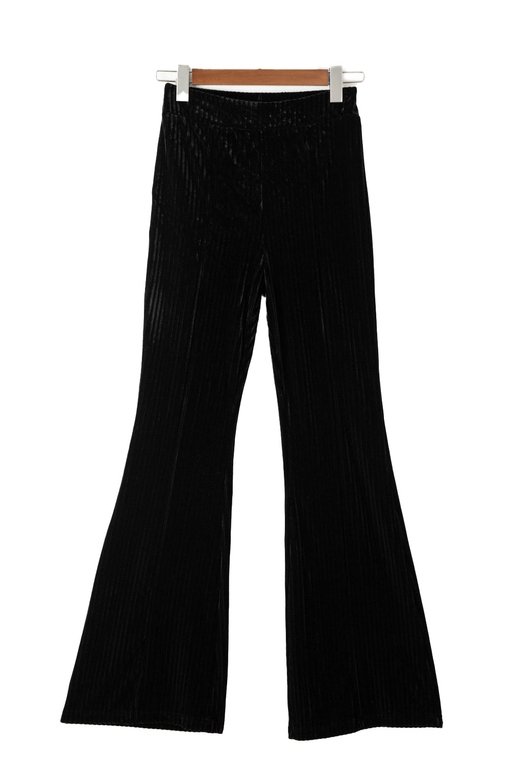 Black Solid Color High Waist Flare Corduroy Pants