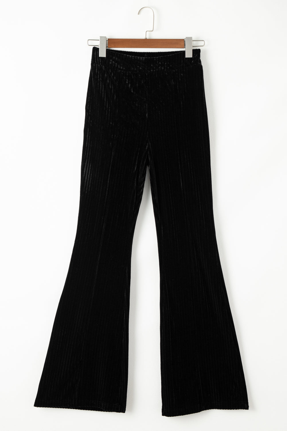 Black Solid Color High Waist Flare Corduroy Pants